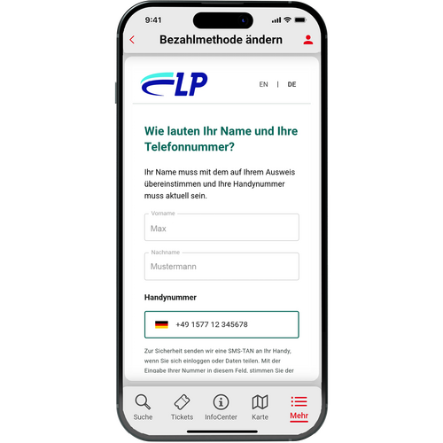 Vestische App Lastschrift Name und Telefonnummer eingeben