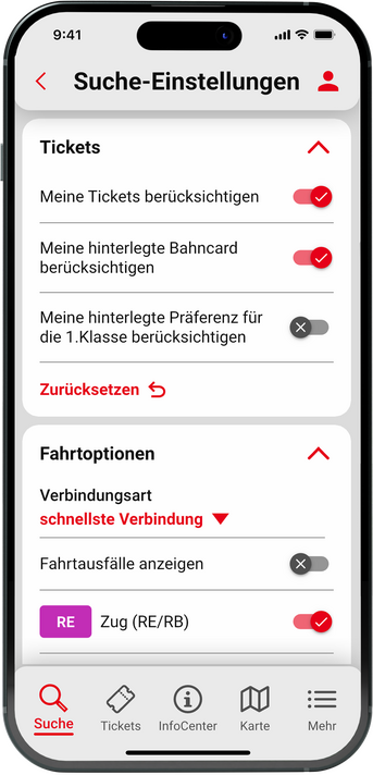Vestische App Sucheinstellungen