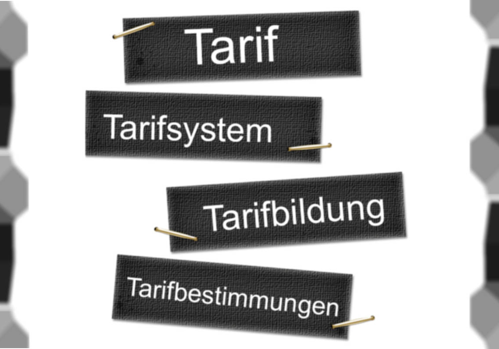 Pinnwand mit den Begriffen: Tarif, Tarifsystem, Tarifbildung, Tarifbestimmungen