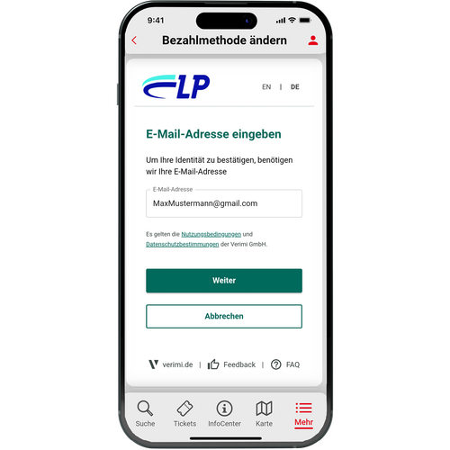 Vestische App Lastschrift E-Mail Verifizierung