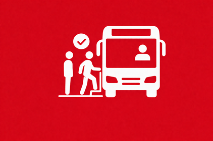 Darstellung: 2 Personen steigen vorne in den Bus