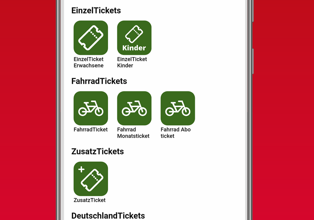 Sortiment Einzel- und ZeitTickets in der App