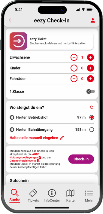 Vestische App ezzy.nrw check-in