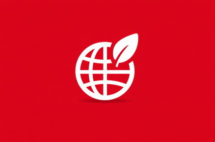 Rote Grafik mit einer weißen Weltkugel. Davor ist ein weißes Blatt zu sehen.