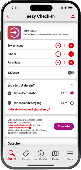 Vestische App ezzy.nrw check-in
