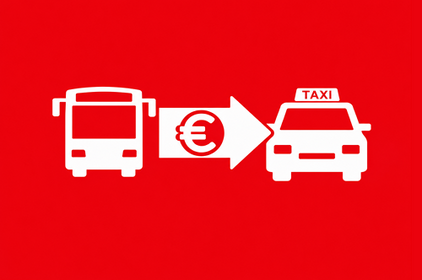 Mobilitätsgarantie Darstellung Bus mit Pfeil zum Taxi