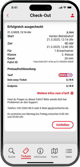 Screenshot eines Smartphones. Zu sehen ist die Buchung eines eezy-Tickets.