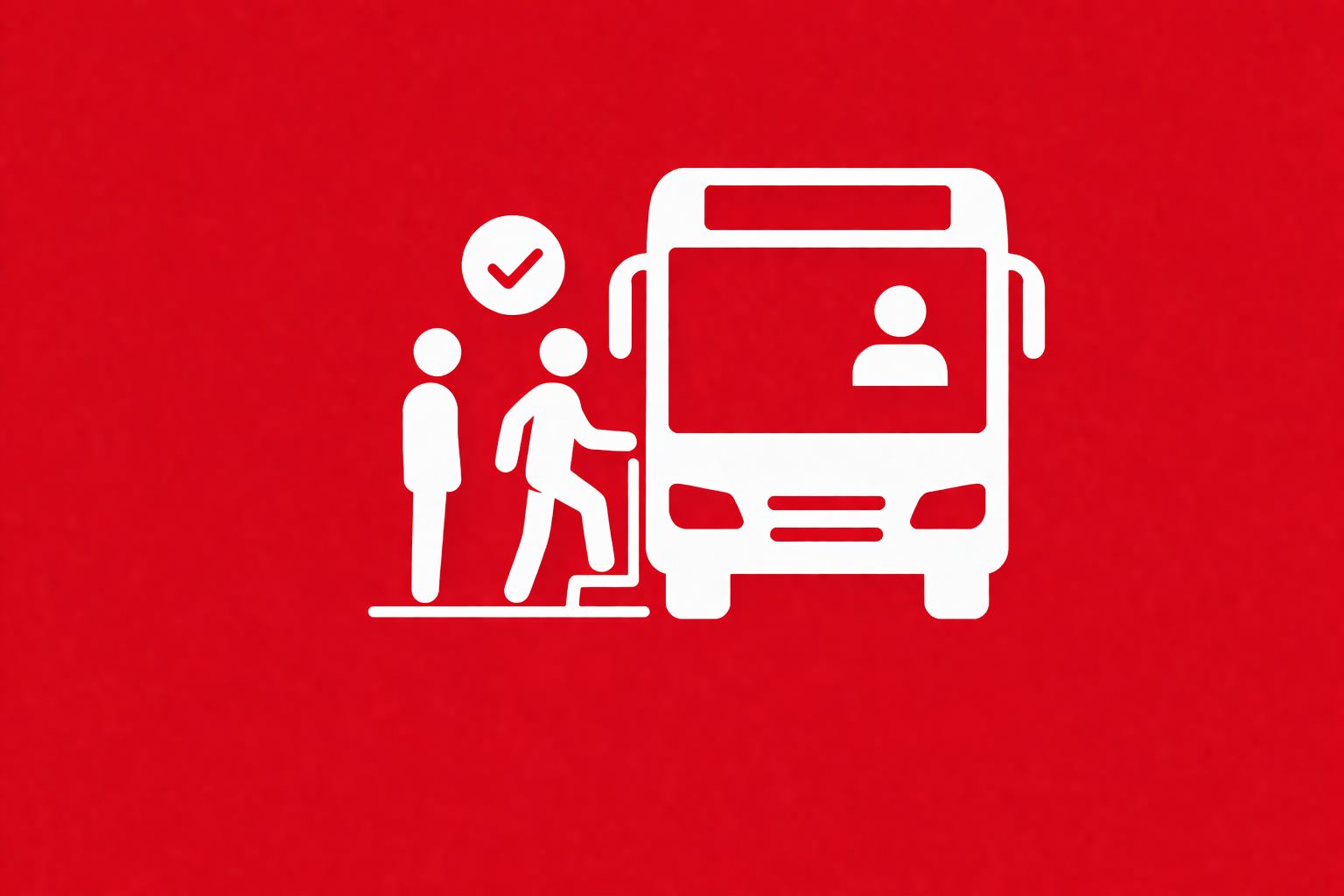 Darstellung: 2 Personen steigen vorne in den Bus